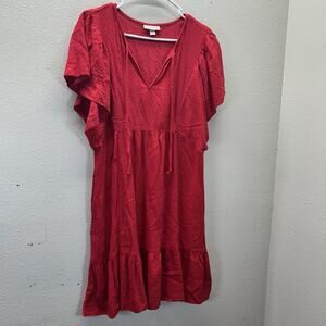 Knox Rose Red babydoll Textured Boho Flutter Sleeve‎ Peasant Lined Dress SZ S